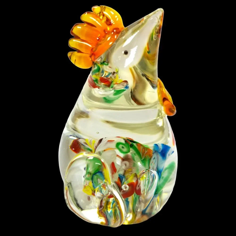 Colorful Murano Italy Blown Art Glass Rooster Paperweight Anamorphic  Figurine - Picture 2 of 12